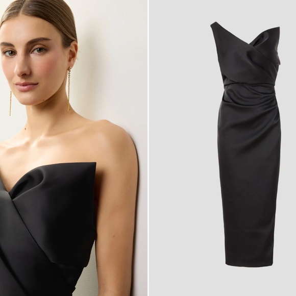 Sz 8 Rachel Gilbert Edan Dress One Shoulder Satin Solid Black one shoulder - Picture 2 of 6